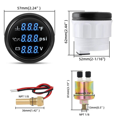 Triple Gauge Set 3 In 1 For Boats That Combines Oil Pressure Water Temperature And Voltmeter 52mm 2 Inch Marine Gauge Kit With Blue Backlight