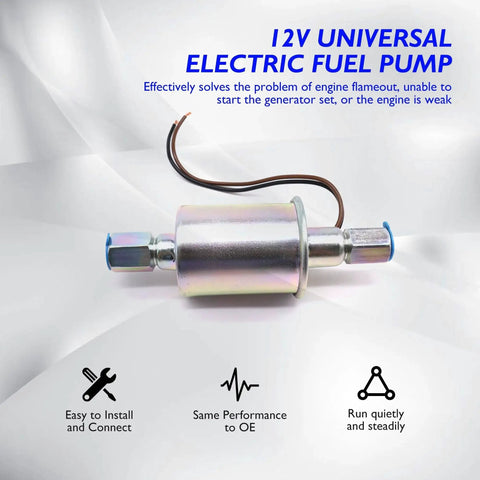 Inline 12 Volt Electric Fuel Pump For Carbureted Engines Low Pressure 5 To 9 PSI Three Eighth Inch Inlet And Outlet Universal Replacement With Installation Kit E8090 SP1141 Compatible Plug And Play Ready To Drop In Mounting For Easy Install