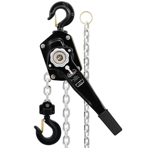 Front view of 3 Ton Manual Lever Chain Hoist With 10 Ft Lift G80 Chain Swivel Hooks Heavy Duty showing lever and hooks