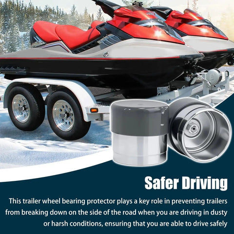 Direct Replacement Trailer Wheel Bearing Protector For A 1.980 Inch Hub Bore That Fits Bearing Buddy 1980 Dust Cap 2 Pack with trailer and jet skis.