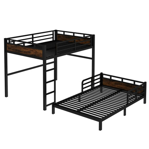 Heavy Duty Full Over Full Bunk Bed With Headboard And Full Length Guardrails Convertible Metal Bunk Bed That Turns Into Loft Bed And Platform Bed Separable Design In Black