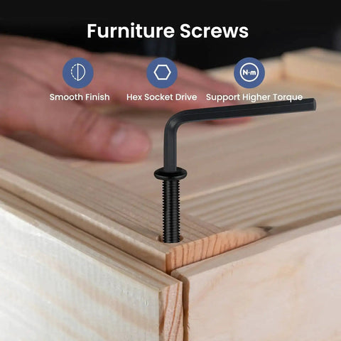 Close-up of Tough As Nails M6 1.0 x 30mm Flat Head Hex Socket Cap Screw being installed in wood with hex spanner