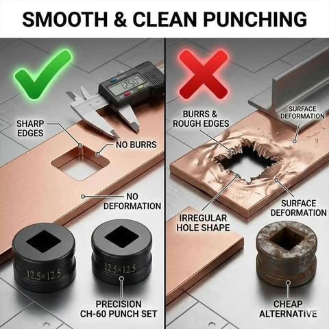 Heavy Duty Hydraulic Punch Die Set For Square Hole 8.5x8.5mm, High Carbon Steel comparison between CH-60 and alternative punch results