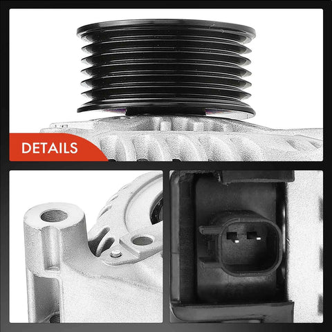 Close-up of Must Have Replacement Alternator For Jeep Wrangler 2012 2013 2014 2015 2016 2017 2018 3.6L V6 JK 160A CCW 6 Groove Pulley 12V Fits 4210000810 68078950AA 90 29 5783 showing pulley and connector details