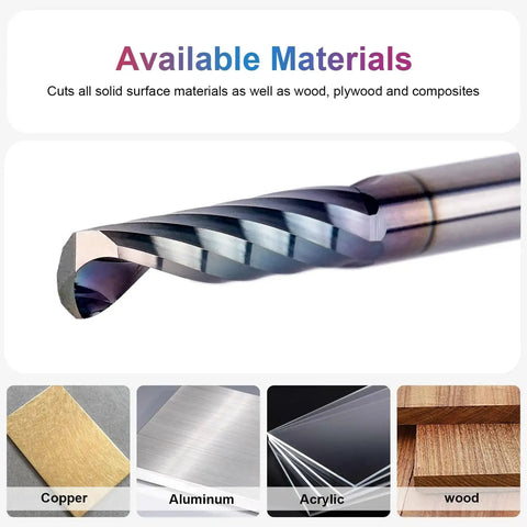O Flute CNC Router Bit With One Quarter Inch Shank And One Inch Cutting Length For Acrylic Aluminum And Wood Cutting