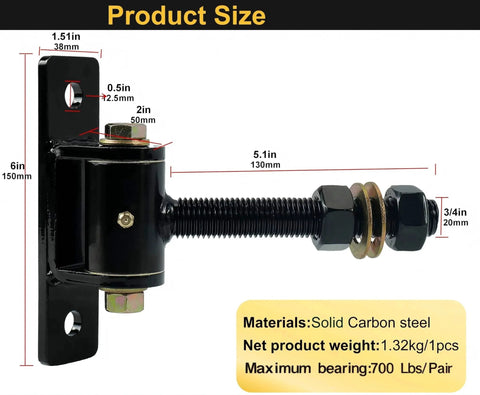 Three Quarter Inch T Bolt Gate Hinges With Thickened Solid Steel And Bearings for 90 Or 180 Degree Swing Weld On Or Bolt On