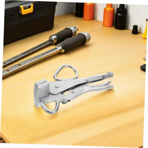 Tough As Nails Heavy Duty Auto Body Frame Clamp With Extra Wide Duckbill Jaw Adjustable Locking Sheet Metal Pliers on workbench