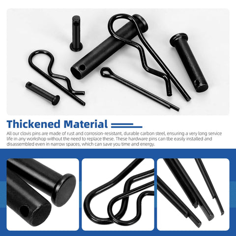 All Purpose Clevis Pin Kit With Cotter Pins And R Clips In 11 Sizes, 67 Piece Set Black Finish for hardware use