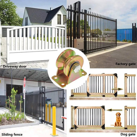 Beefy 2 Inch V Groove Wheel Set With Bracket for sliding gates and industrial machine rails on driveway, factory, and dog gates.