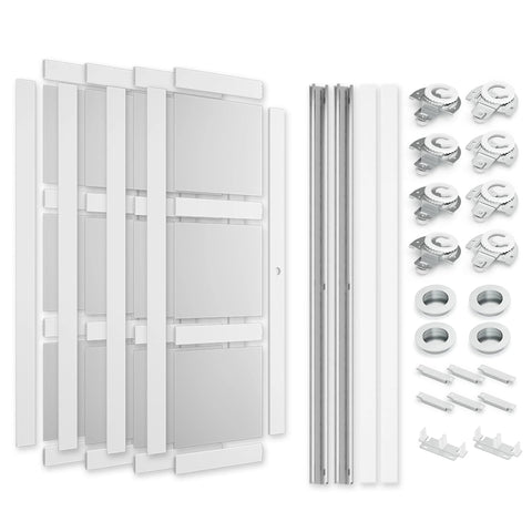 Sliding Closet Door 112x80 Inches Bypass Frosted Glass 3 Lite With Hardware Kit Included Preassembled MDF With PVC Panels White
