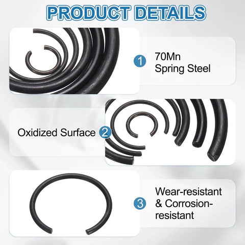 40Pcs Round Wire C Clips Set For 28mm Holes Heavy Duty Internal Snap Rings Retaining Rings Built From 70Mn Carbon Steel Black Oxidized Close-up