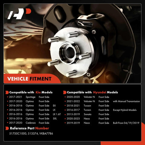 Front Wheel Bearing And Hub Assembly 5-Lug Direct Fit Compatible With Hyundai Sonata 2015-2019, Tucson 2016-2021 close-up view