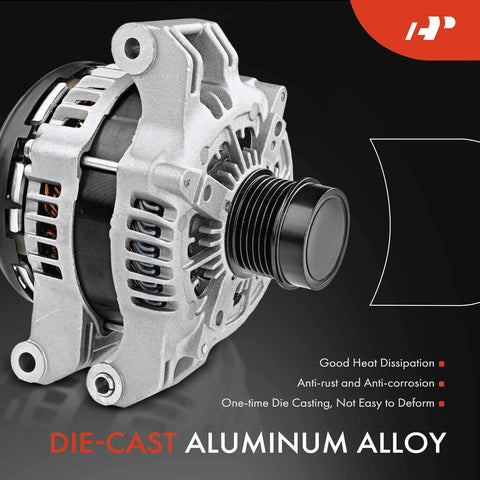 Alternator For Chrysler 300, Dodge Challenger, Charger, Durango, Grand Cherokee And Ram 1500 3.6L V6 12V 180A CW 6 Groove Clutch Pulley Replacement 4801778AF Fitment 2011 To 2021, die-cast aluminum alloy construction shown.