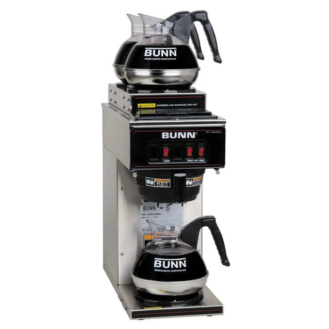 Pourover Commercial Coffee Brewer With One Lower And Two Upper Warmers Stainless Steel Build Portable No Fuss Setup Brews Up To 3.8 Gal Per Hour 60.5 Cups SplashGard Funnel Deliming Spring Included