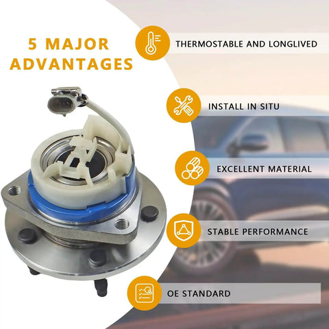 2pc Front & Rear Wheel Hub Bearing Assembly for 2000-2013 Chevy Impala Monte Carlo with ABS Sensor, 5 major advantages listed