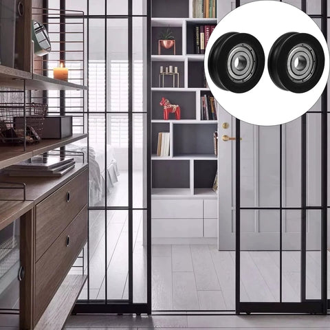 Sliding Barn Door Wheel Nylon Pulley With U Groove For Cabinet Closet And Window Doors 1.06 Inch Roller Bearing visible installed