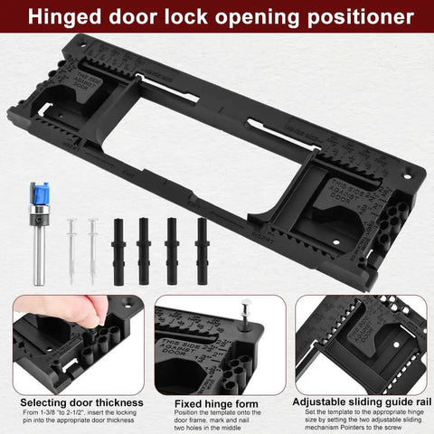 Heavy Duty Hinge Jig Kit For Doors With Eight Size Options From Two Point Five To Six Inches And Five Thicknesses Includes Router Mortise