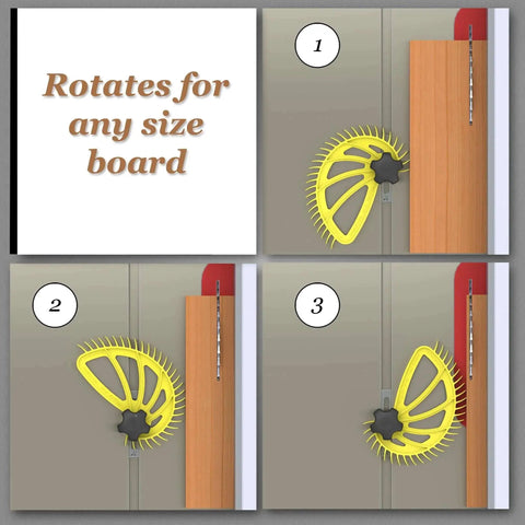Featherboard for table saws with quick one handed adjustments for safer faster and more accurate cuts fits standard three quarter inch miter slots on most saws including Bosch and Ryobi not for five eighths inch slots Hedgehog, yellow featherboard showing different positions