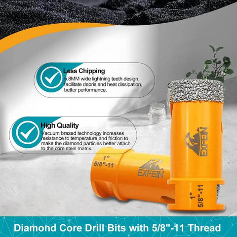 Diamond Core Drill Bits Set For Porcelain Tile And Stone EXFEIN 5/8 11 Thread featuring high quality design on display