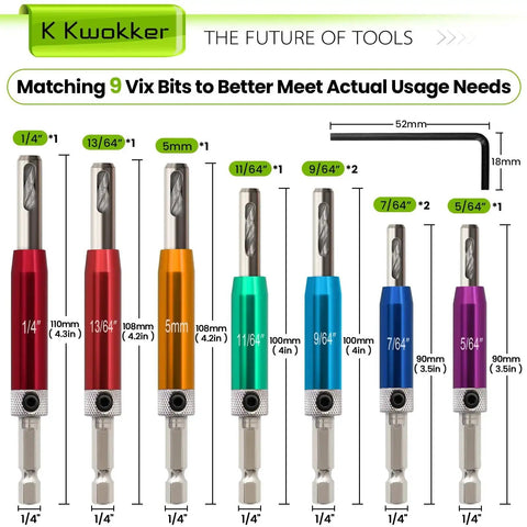 Self Centering Drill Bit Set For Hinges One Quarter Inch Hex Shank Vix Bit From Five Sixty Fourths Of An Inch To One Quarter Inch Pro Grade