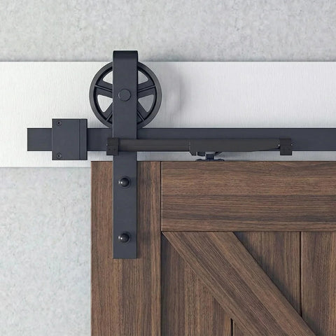 Hole Free Barn Door Soft Close Kit For Single Doors Weighing 88 To 132 Pounds With Hidden Spring Damper, installed view