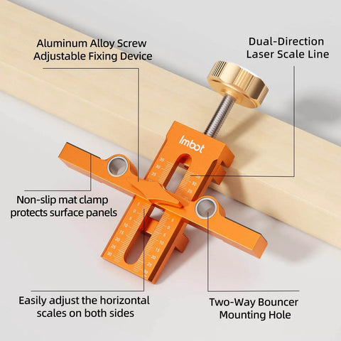 Cabinet Door Mounting Jig With Upgraded Dual Hole Locator, Aluminum Alloy Alignment Tool demonstrating easy adjustment features.