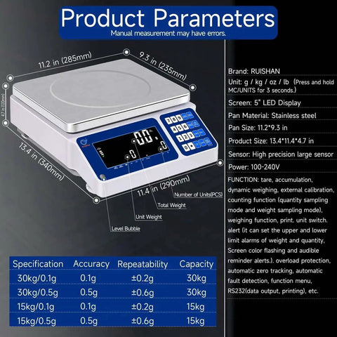 Digital Parts And Coins Counting Scale With 15Kg Capacity And 0.5G Readout, Bench Lab Industrial Balance, stainless steel, LED display