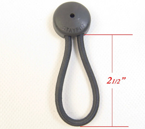 Black Bungee And Shock Cord Fastener Set With Knob Mount And Mounting Screw, 10 Pack, Tool-Free Install For Thick Or Thin Fabric, showing one fastener with length measurement.