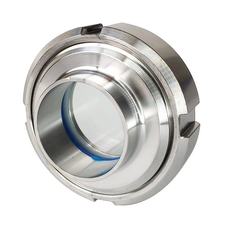 Weld union sight glass, 1-1/2 inch, sanitary 304 stainless steel viewing fitting with blue gasket