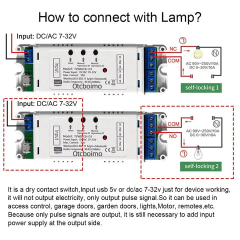 How to connect Smart WiFi Relay Switch For Linear Actuators And Garage Doors, 2 Channel DC12V 24V Tuya Compatible, diagram