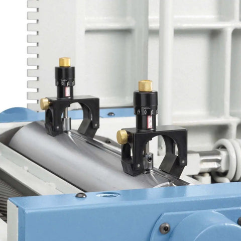 Pro Grade Adjustable Magnetic Planer Jointer Knife Vernier Setter Jig Gauge shown installed on cutter block