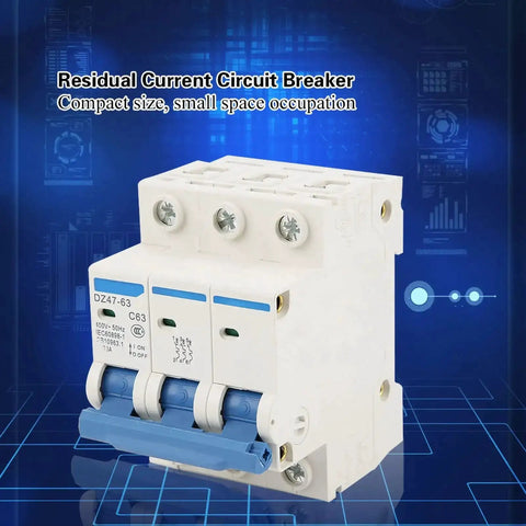 Three Pole 63 Amp Miniature Circuit Breaker For 220 To 380V AC 4500A Breaking Capacity Built Tough DIN Rail Mounted RCCB DZ47 63 Model ID Reliable Power Safety Switch