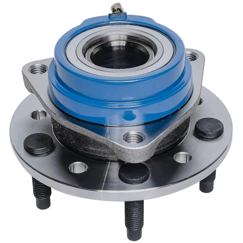 Front view of Front Wheel Bearing And Hub Assembly 4 Piece Set With ABS Sensor And CV Spindle Nuts, 5 Lug, for GM models.