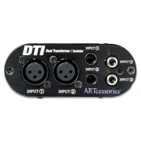 Front view of Dual Transformer Isolator Hum Eliminator For Studio Pro Rig with XLR, TRS, and RCA inputs showcasing its connections.