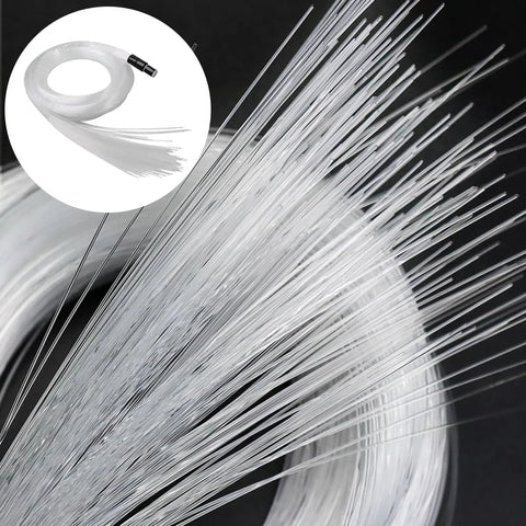 Clear PMMA fiber optic light cables, 0.75mm diameter, 6.5ft length; bundle with circular inset coil and connector.