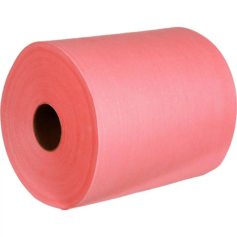 Heavy Duty Red Quick Rags Jumbo Roll For Industrial Cleaning 475 Sheets Per Roll One Roll Per Case, shown in red color