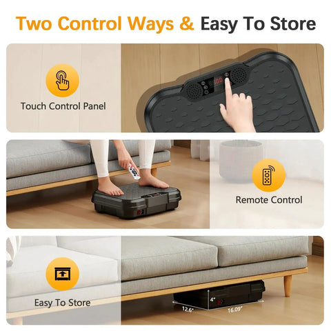 Vibration Plate Exercise Machine For Home Workouts No Gym Needed with touch panel, remote control, stores under sofa