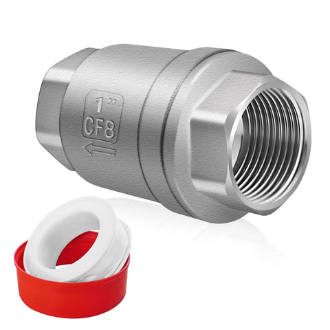 Boltigen 1 inch spring check valve, CF8 304 stainless steel inline threaded with red gasket