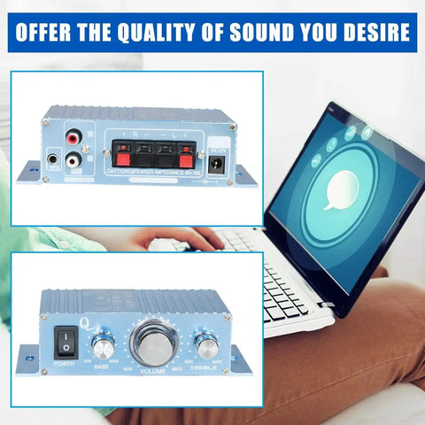 Mini Car Audio Amplifier With Bass Boost And Volume Knobs, 2 Channel Hi Fi Stereo Receiver, 40W Output, compact design