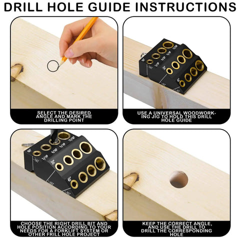 Instructions for using 30 45 90 Degree Drill Guide for Hand Drills Portable Metal Drill Jig Built Tough From Aluminum Alloy