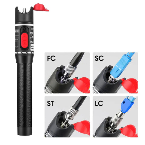 Pro Grade Visual Fault Locator Fiber Optic Tester with 2 PCs singlemode adapters, FC, SC, ST, LC connections, dustproof design