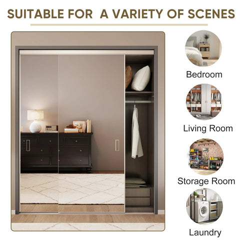 One Sided Full Length Mirror Closet Door 72x80 Inches Sliding Bypass With Steel Frame And Hardware Kit Easy To Install Modern Closet Door Adds Light And Space To Your Room