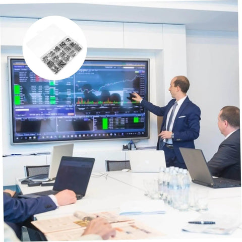 Business meeting with digital presentation, focus on Ultimate 175 Piece Square Drive Shaft Key Set in inset image.