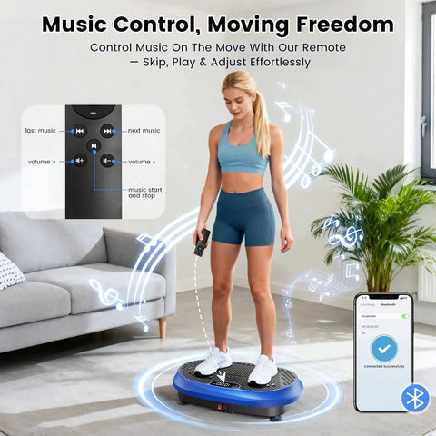 Person using Full Body Vibration Platform For Home Workouts With Bluetooth Power Shaping Lymphatic Drainage Boost Shaker Plate in living room