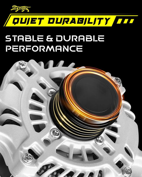 Close-up of 160 Amp Beefed-Up Alternator For Jeep Cherokee 2014-2019 2.4L with 6-Groove Decoupler Pulley, OE 56029624AB