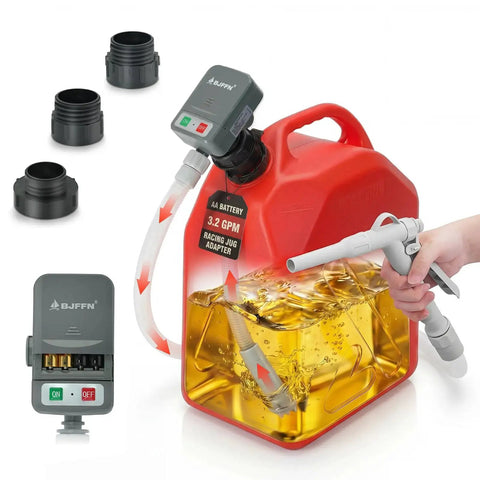 Portable Fuel Pump For Gas, Diesel And Kerosene With 3.2 GPM Flow, 51 Inch Hose, Gray Tank Adapter, Easy Pour Design for Transfers