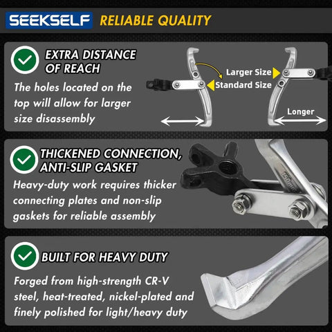 Heavy Duty Gear Puller Set With 2 Jaw And 3 Jaw Options, Ratchet Wrench And Sockets, Reversible Jaw, CrV Steel Construction