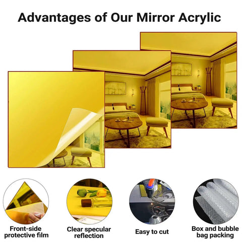 Gold Acrylic Mirror Sheets 8 By 8 Inches One Eighth Inch Thick Adrattnay 3 Pack For Laser Cutting And Engraving