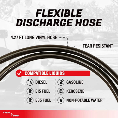 Flexible discharge hose for Battery Powered Fuel Transfer Pump With Overfill Protection 2.5 GPM 4.27 Ft Hose