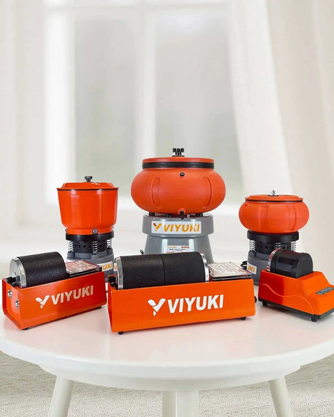 18 Lbs Vibratory Tumbler Polishing Machine For Metal Parts With Walnut Shell Media Super Easy To Use Rust Removal Smooth Finish Durable 120V 60Hz Bench Top Buffing And Deburring Tool For Small Shops And DIY shown on table